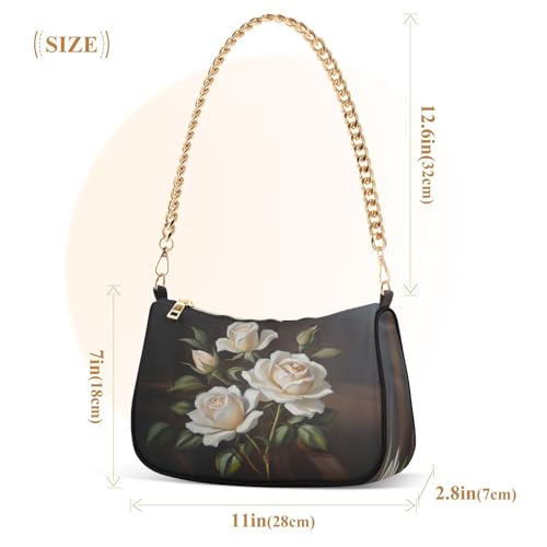 Shoulder Bag for Women White Rose Tote Handbag Crossbody Bag with Zipper Closure3