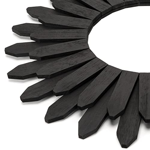 Image of Honiway 21 inch Black Wall Decor Vintage Mirror, Boho Style, Wooden Frame, Easy to Hang, Ideal Gift