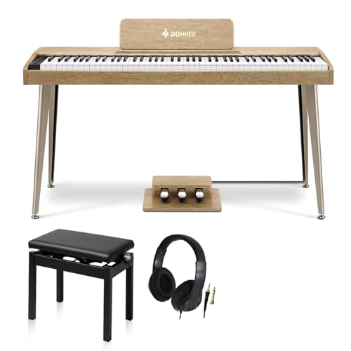 Donner DDP-60 Natural ���Ꭹ�݈֎q�E�w�b�h�z���Z�b�g �d�q�s�A�m �X�^�C���b�V���f�U�C�� �Z�~�E�F�C�g���� �h�i�[ �y���q�l�g�ݗ��ď��i�z