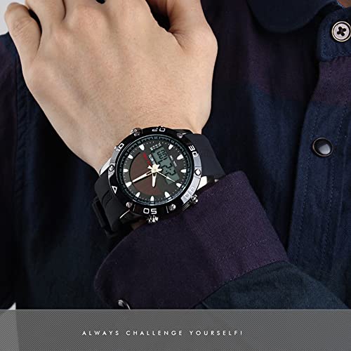 Pasnew Men's Watch,Solar Watch,Large Dial Dual Display Watch,Multifunction Waterproof Digital Watch,Men's Wrist Watches Black #TOP5
