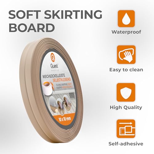 Quest Weichsockelleiste Selbstklebend, Knickleiste, Abschlussleiste für Küche, Badezimmer - Dichtungsband - PVC, Flexibel, Dicht, Dekorativ - 10 mm x 10 mm - 5 Meter, Beige