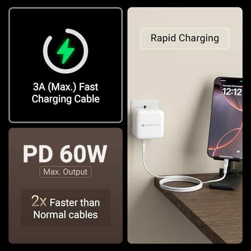 Image of Zebronics Type C - Type C Magnetic Braided Cable, 60 Watts, Upto 480Mbps Data Sync, Fast Charging, 1 M, Compatible with iPhone 15 & 16 Series, iPad, MacBook, Samsung, Android (Wattz 60MCC1, White)