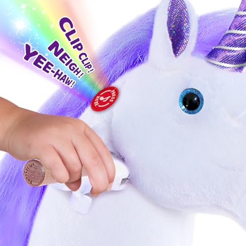 Image of PonyCycle Ride on Unicorn Toy (with Brake / 36 inch Height /Size 4 for Age 4-8) Toddler Purple Horse Ride on Toys for Kids Ride on Horse Plush Ux406