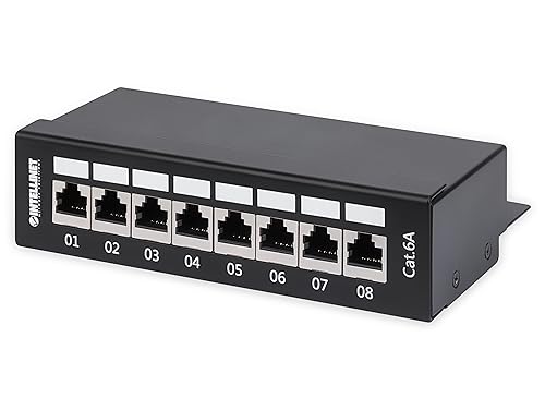 Intellinet Network Solutions Cat6a Shielded Desktop Patch Panel, 8-Port, FTP, 90° Top-Entry Punch-Down Blocks, Black