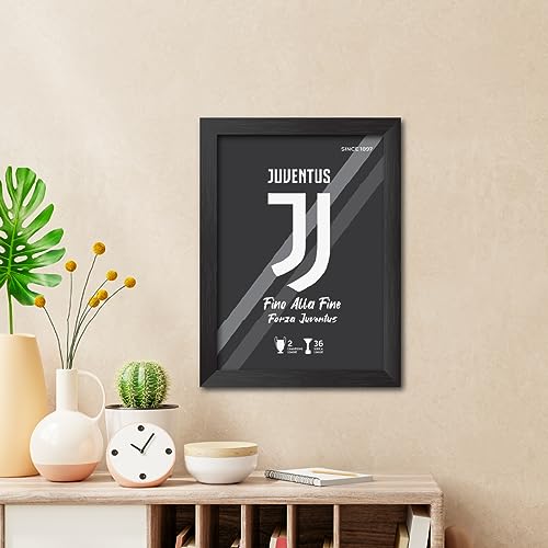 Image of TenorArts Juventus Football Club Poster White Logo Laminated Photo Frame Painting with Matt Finish Black Textures(12 inches x 9inches)