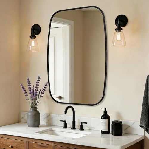 ANDY STAR Black Oval Square Mirrors for Bathroom, 24x40 Inch Oblong Bathroom Mirrors for Over Sink, Modern Metal Squoval Vanity Mirror, Wall-Mounted Vertically or Horizontally