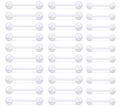 Scerring 30Pcs 14G Clear Acrylic Bioflex Nipple Tongue Bar Barbell Rings Piercing Retainer Piercing Body Jewelry 9/16Inch 5/8Inch 3/4Inch #TOP1