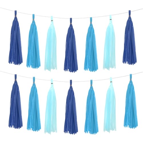 Guirnalda de borlas de papel de seda azules con 15 piezas para decoración DIY 2