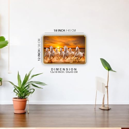 Image of Vastu 7 Seven Running Horse Photo Frame, Golden Slim Frame, Sparkle Coated Lamination, 30x45 cm (Design 17)