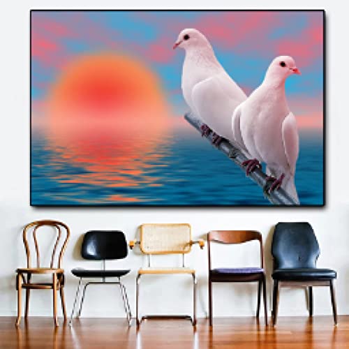 Toile art peinture bleu ciel nuage colombe KEBIA pour inspirer la paix intérieure