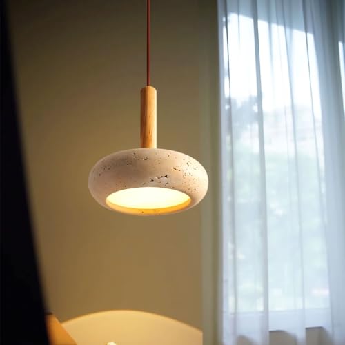 Lámpara colgante retro crema de travertino natural con luz led para salón y comedor