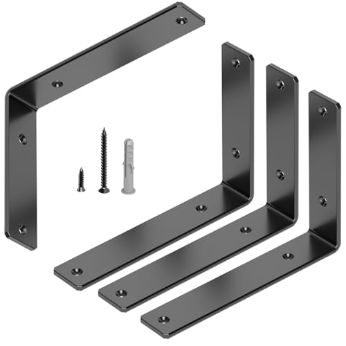GOFOWRK 4 Stück Regalhalterung, 8Inch/200×150mm Schwerlast L Regalwinkel, 5,4mm Verdickt, 90 Grad Schwerlastwinkel für die Wandmontage, Tragkraft 80 KG, Schwarz
