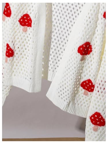 SweatyRocks Girl's Strawberry Print Crochet Cardigans Open Front Long Sleeve Hollow Out Sweater Cardigan4