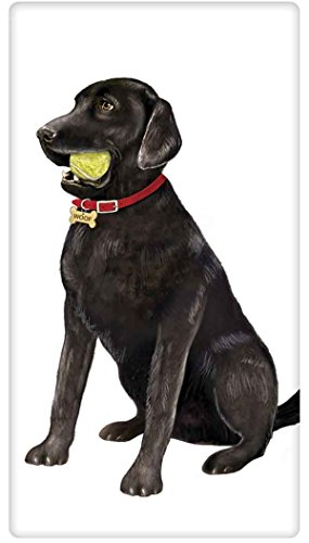 Black Labrador Retreiver Lab Tennis Ball Dog Flour Sack Cotton Kitchen Dish Towel