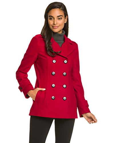 LE CHÂTEAU Melton Notch Collar Pea Jacket,XXL,Red