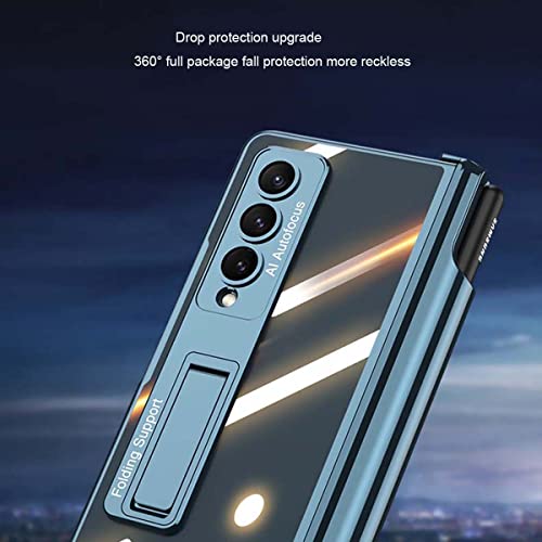 para Galaxy Z Fold 4 Case com porta-caneta,Eletrodeposição de concha transparente em pé Protetor de