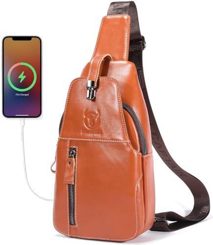 Cross Body Bag Genuine Leather Sling Bags for Men Shoulder Bag with USB Charging Port Backpack for Travel