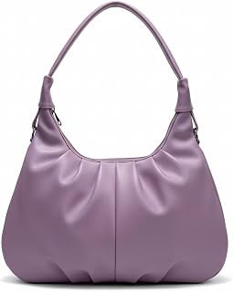De Elmore Elegant Lavender Pleated Shoulder Bag for Women – Stylish PU Leather Hobo Handbag Price In India