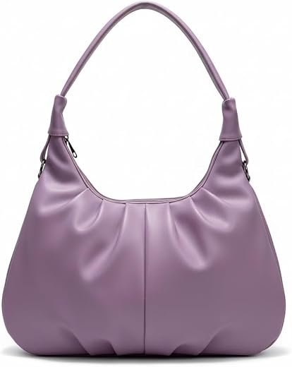 De Elmore Elegant Lavender Pleated Shoulder Bag for Women – Stylish PU Leather Hobo Handbag