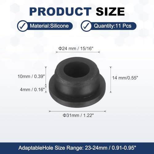 Image of MECCANIXITY 11pcs T-Shaped Silicone Plugs 24mm 15 /16 Inch Dia Snap in Plug Hole Seal Cover Round Rubber Stopper for 23-24mm Holes Kitchen Rubber Bulkheads Waterproof Sealing, Black