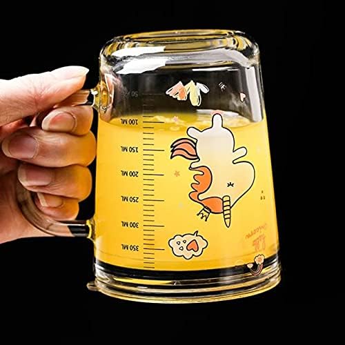 Image of Milk Glass Cups with Handle - Cartoon Print Coffee Mugs with Spill-Proof Lid, Straw & Scale - 350ml Multipurpose Milk Mug for Kids & Adults - Pack of 1 (Random Design)