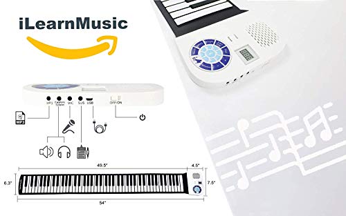 Ilearnmusic Roll Up Piano | Portable Keyboard Piano | Hand Roll Electric Piano Keyboard | Premium Silicone & Built-In Speakers (88 Keys, Black) #TOP3