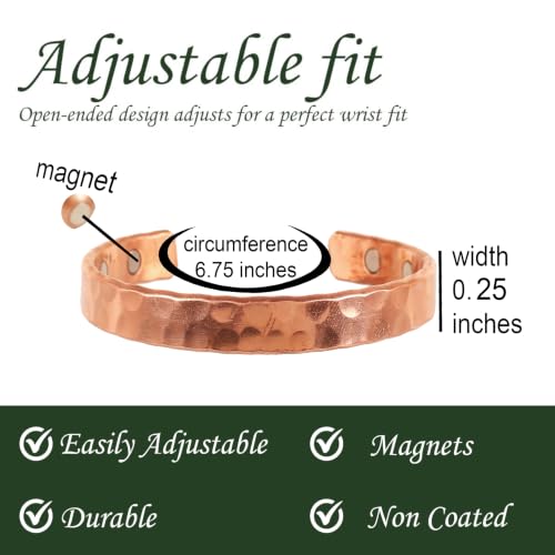 Image of Touchstone Copper magnetic bracelet Tibetan style. Hand forged with solid and high gauge pure copper. Hammered look.