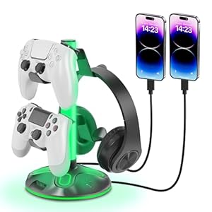 RGB Headphone Stand for Desk,Innovative Headset Stand with 9 Light Modes – Controller Holder with USB Charging and Type-c Port,Controller Stand for Gamepad Earphone Accessories(Black)