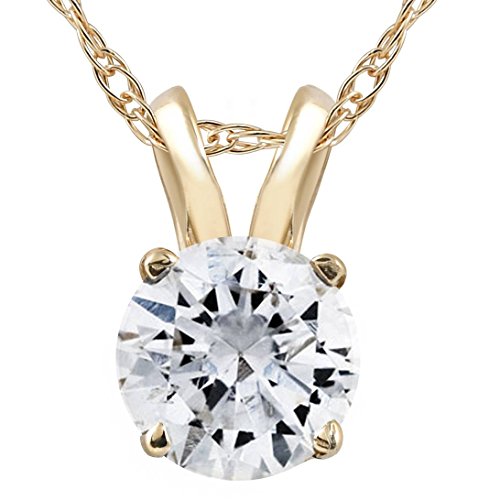 14k White or Yellow Gold 1/2 Ct T.W. Diamond Round-Cut Solitaire Pendant Women's Necklace With 18