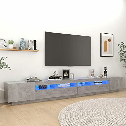 ShGaxin TV-bänk med LED-lampor, TV-bord, TV-bord, TV-bord, vardagsrumsmöbler, TV-möbler, betonggrå 300 x 35 x 40 cm