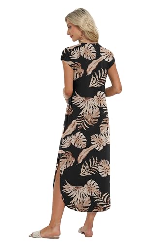 Image of HiMONE Beach Vacation Dresses for Women 2025 Sundress Cap Sleeves Casual Maxi Beach Dress with Pockets XS-2XL