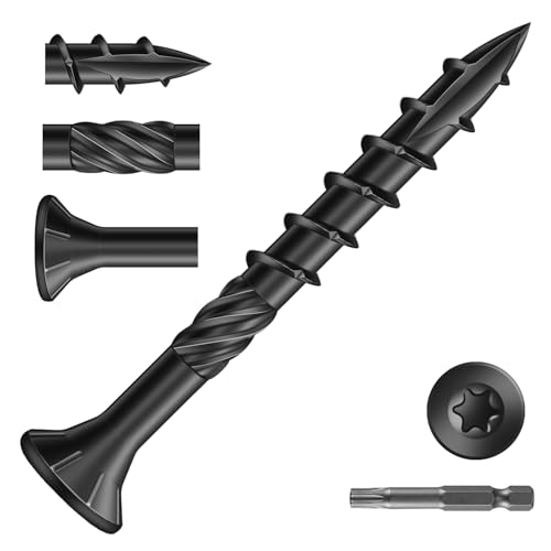 Image of #8 x 1-1 /2 inch Deck Screws (143Pcs) 1lb. Carbon Steel, Black, Flat Head, Rust Resistant epoxy Coated, with T25 Star Bit