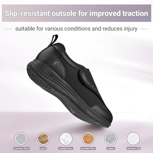 FitVille Diabetic Shoes for Women Extra Wide Width Adjustable Straps Slip on Walking Shoes with Arch Support for Swollen Feet, Bunions, Plantar Fasciitis Pain Relief Jet Black by FitVille - Image 5