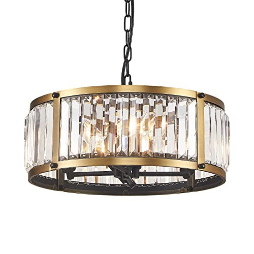 Zhizenl Pendant Lights, Modern Crystal Pendant Light, 4-Lights E12 Gold Drum Chandeliers, Industrial Brass Pendant Light Fixtures For Dining Room, Kitchen Island, Bedroom, Living Room Entryway Bar #TOP6