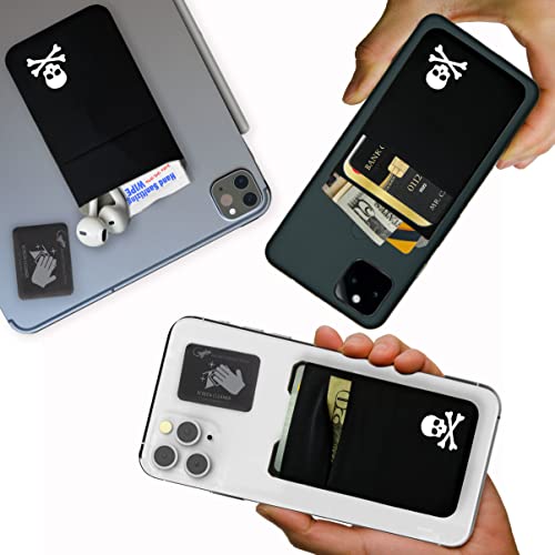 Image of Gecko Travel Tech Double Pocket - Adhesive Card Holder - Cell Phone Pouch - Stick on Lycra Pocket - Carry Credit Cards and Cash - Skull