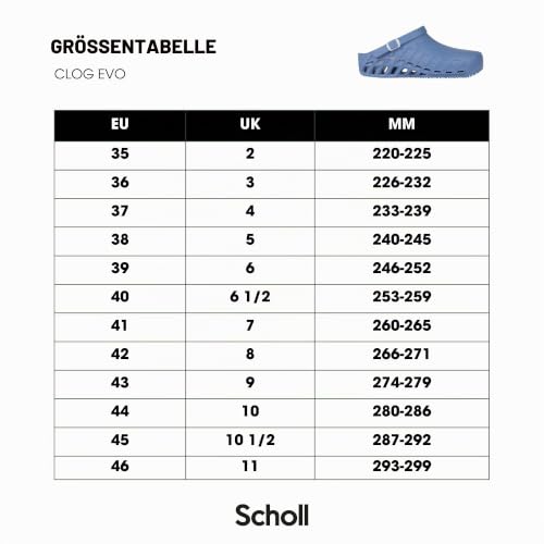 Scholl Clog Evo - Professionelle Sanitär-Clogs für Damen und Herren - Ultraleicht, Bequem und Atmungsaktiv, mit Rutschfester Sohle, Herausnehmbarer Memory-Einlegesohle und Drehbarem Riemen
