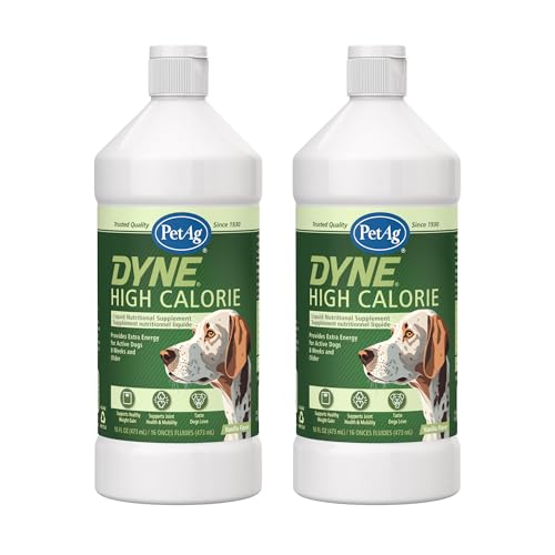 PetAg Dyne High Calorie Liquid Nutritional Supplement for Dogs & Puppies 8 Weeks and Older - 16 oz, Pack of 2 - Supports Performance and Endurance - Sweet Vanilla Flavor