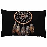 Swono Dreamcatcher Throw Pillow Cover Embroidery Tribal Dream Catcher Boho American Talisman Cotton Linen Decorative Rectangular Pillowcase for Sofa and Bed Couch 12'X20'