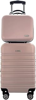 Kit Mala Rígida De Fibra 360° Tamanho Bordo (Pequena) TSA com Frasqueira - Gladiador A3MB (Rose Gold)