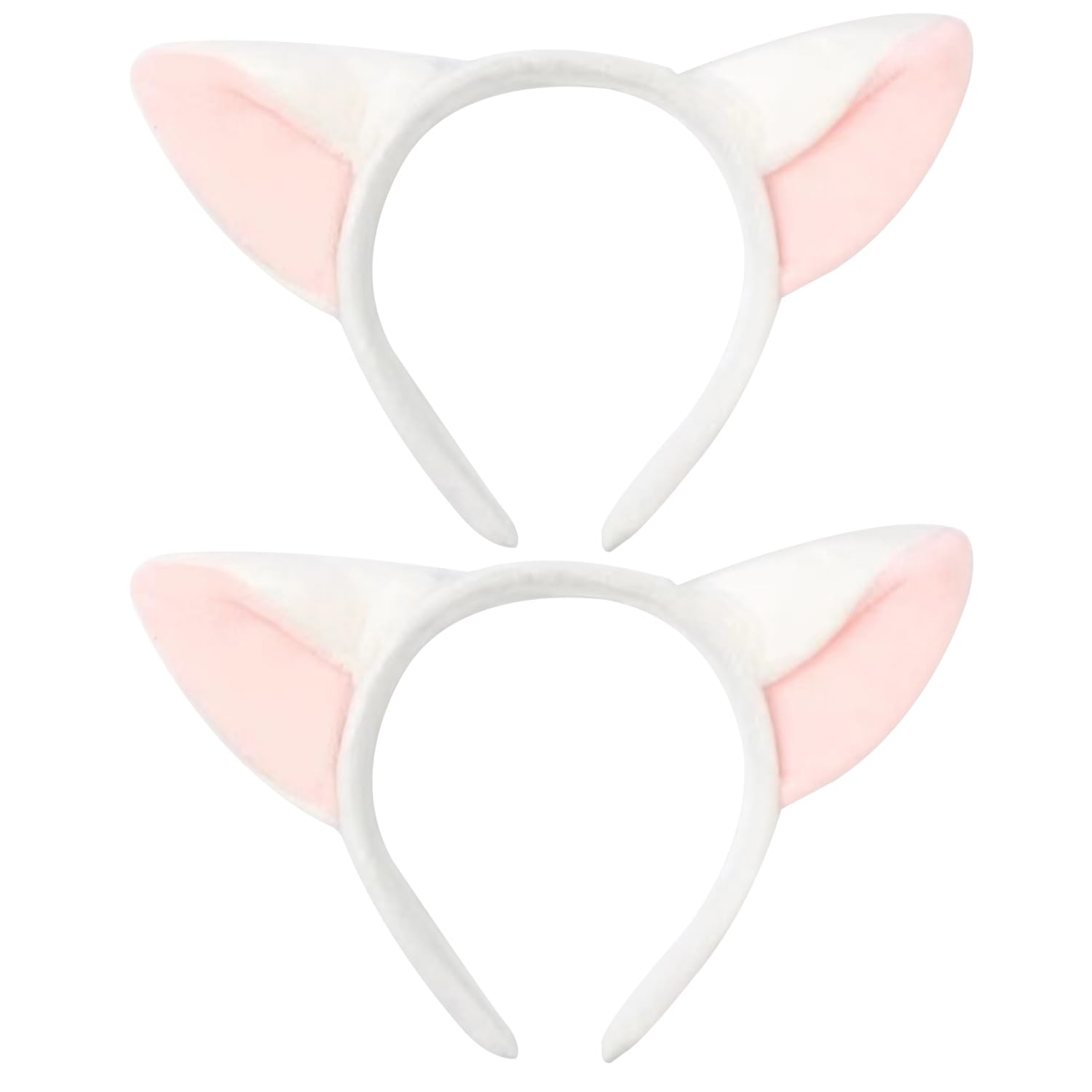 Bohue 2 Pieces Fox Ears Headband Cartoon Fox Halloween Hair Hoops Plush Animal Ears and Horns Headband Halloween Costumes Cosplay Party for Adult (White)