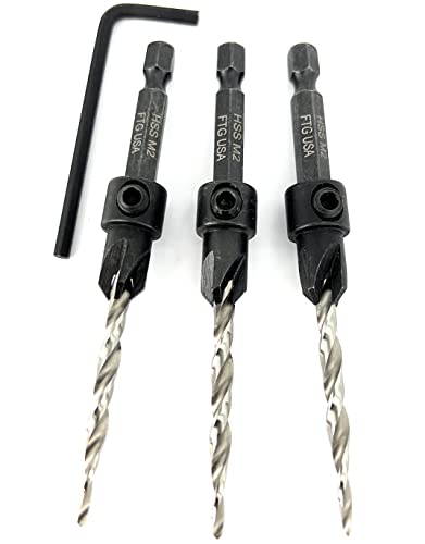 Image of FTG USA #8 (11 /64 inch) Wood Countersink Drill Bit 3-Pc Set with Hex Key