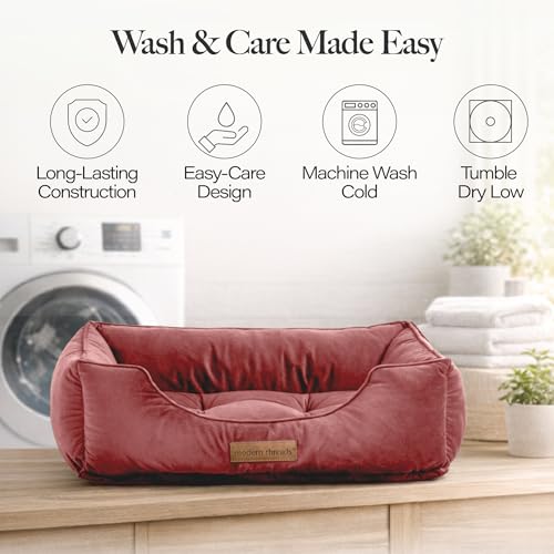 Image of Modern Threads Luxury Dog Bed - Comfortable Tufted Velvet Cushion for Small to Large Dogs - Machine Washable - Durable & Cute Sleep Space for Pets - Pamper Your Pet with Cozy Beds - Rosewood