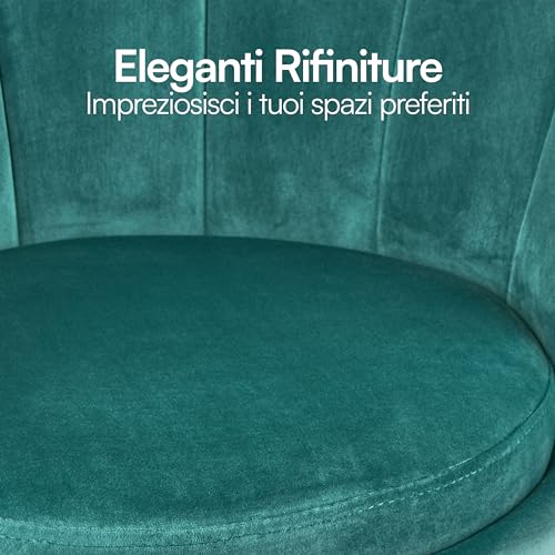 Baroni Home Poltrona Imbottita Con Schienale A Conchiglia In Velluto Tiffany Con Gambe In Oro, Poltrona Da Salotto E Camera Da Letto, Super Confortevole, Poltrona Relax 69X71X84 Cm - 7