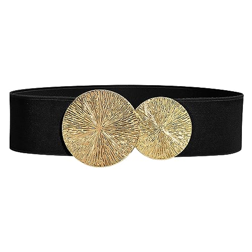 Moorle Elastische Gürtel Damen Breit Taillengürtel, Mode Schnalle Gürtel mit Goldschnalle, Stretchgürtel Damen, Stretchy Gürtel Mode Damengürtel für Frauen Kleider Jeans Hosen