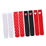 Kisangel 4 Paare Damen Overknee Kniestrümpfe mit Herzen Elastisch Strapazierfähig Romantische Herzmuster für Valentinstag Party Alltag Stilvolle Over Knee Strümpfe