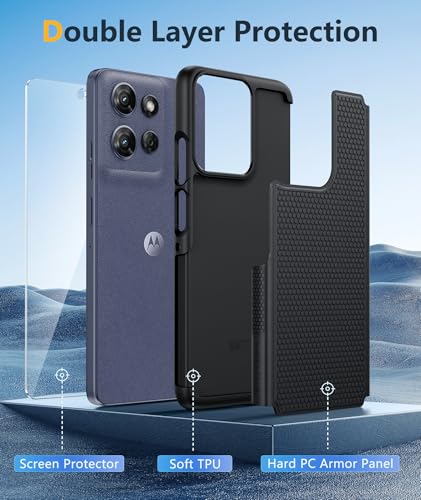 Image of FNTCASE for Moto G-Power 2025 Case: Motorola G Power 2025 Case 14FT Military Grade Drop Protection with Screen Protector Shockproof Anti-Slip Rugged Matte Dual Layer Daily Cover 6.8 Inch (Black)