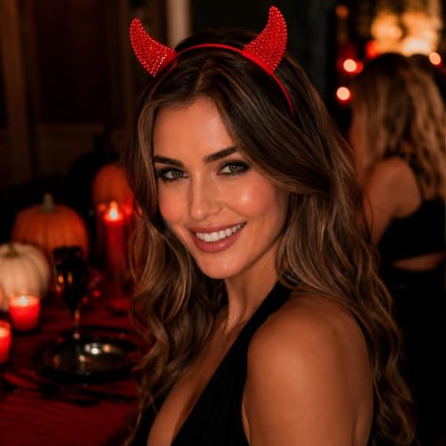 7 Inch Black Red Rhinestone Horns Headband for Halloween Costume Party — view 6