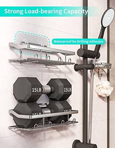 HapiRm Shower Storage Shower Caddy No Drill with Soap Holder Shower 3 Pack, Shower Tidy Rust Free Shower Caddy with Hooks, Self Adhesive Bathroom Shelf for Shower Bottles, Razors, Soap and Bath Sponge