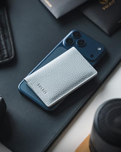 Image of VULKIT Leather Business Card Holder 2 Sided Slim Business Name Card Organizer for Men or Women (Litchi Blue)
