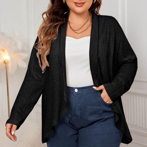 Plus Size Cardigan for Women 2025 Long Sleeves Open Front Lightweight Cardigan Draped Ruffles Knit Cardigan3